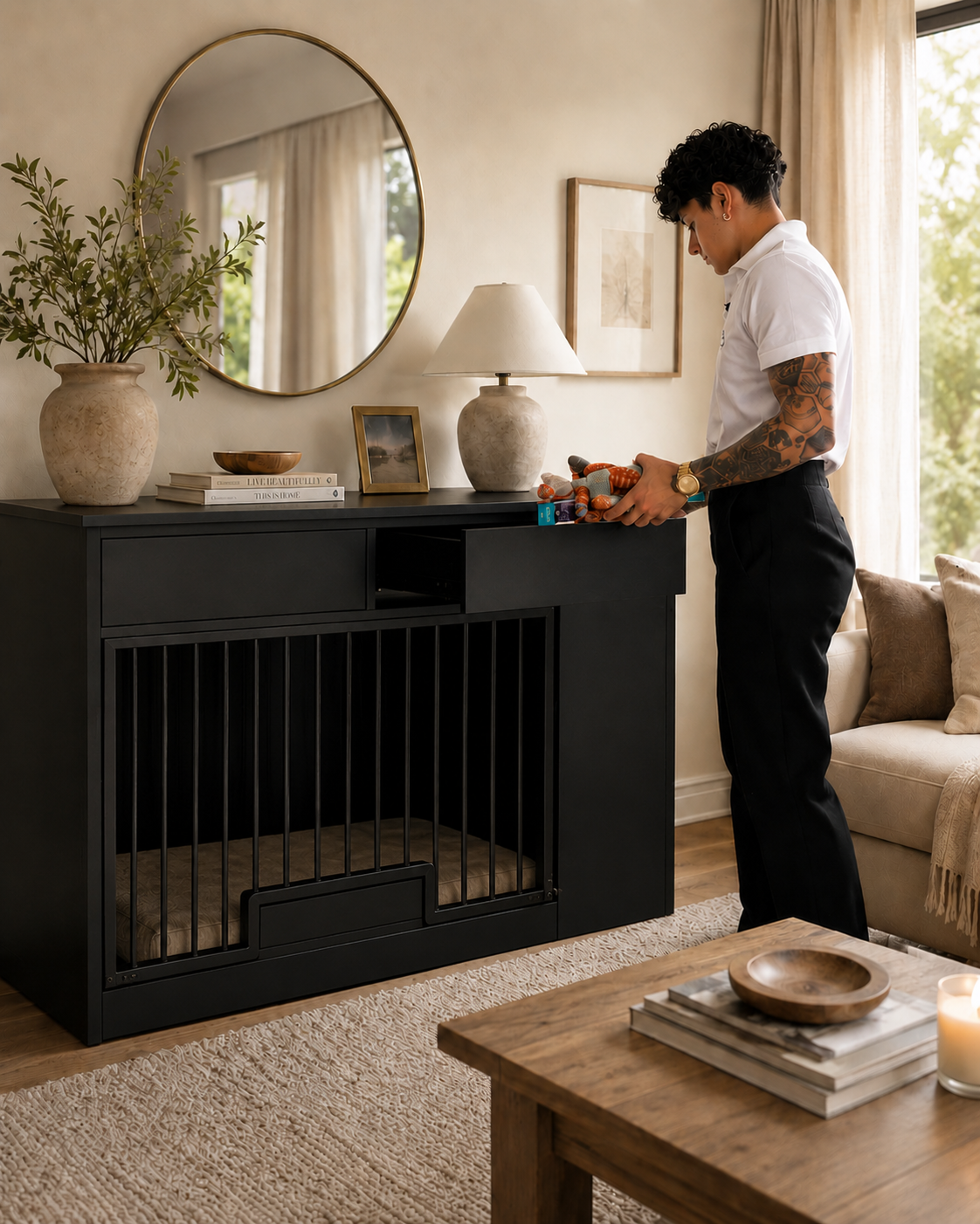 Canis Luxe Entry Table styled in a living room