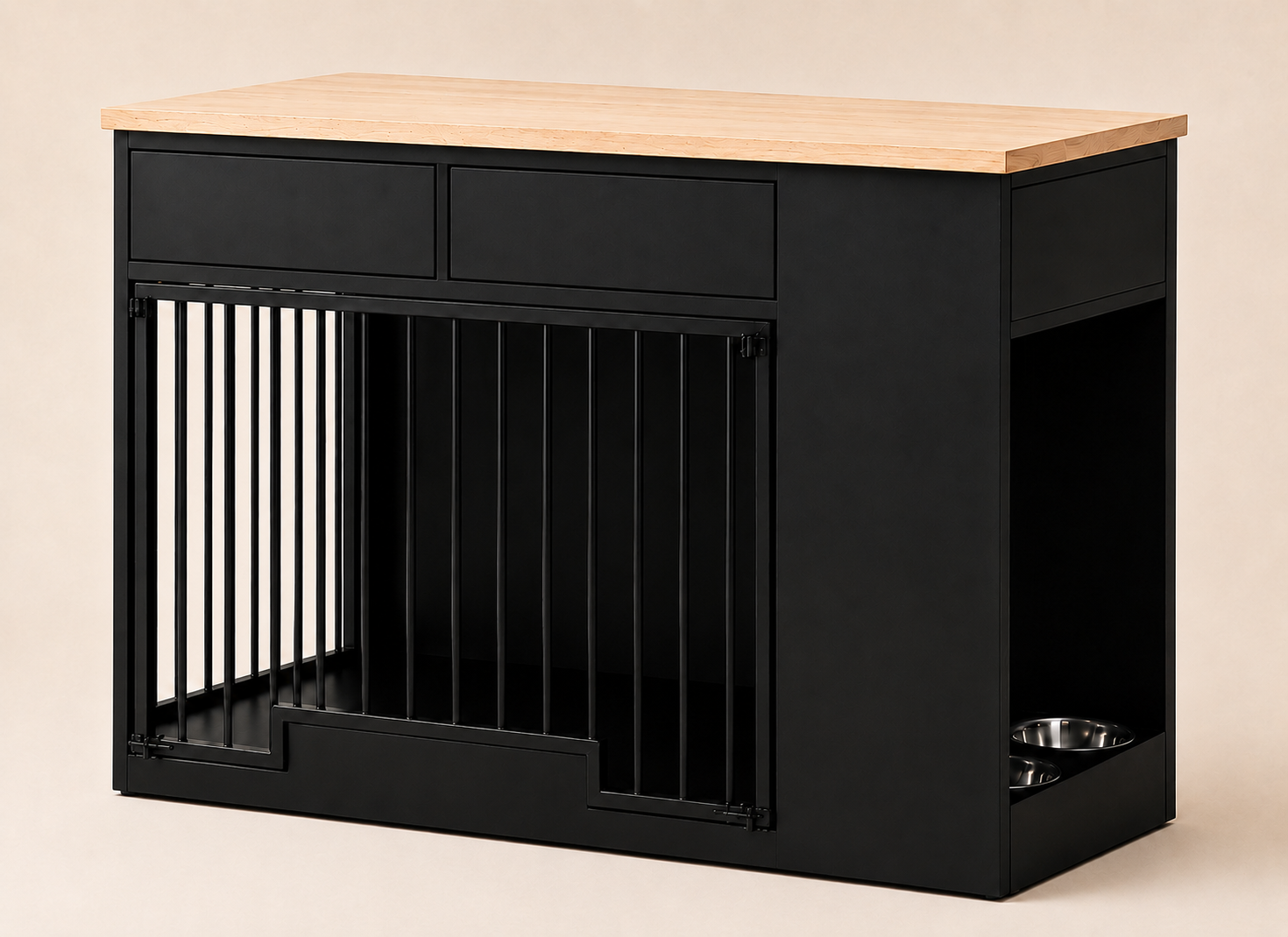 Canis Luxe Entry Table in Charcoal + Oak — deep matte charcoal body with natural oak top.